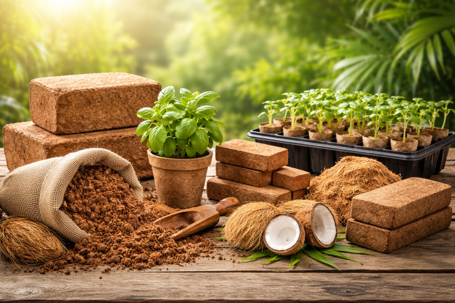Coir pith growing medium with healthy plant roots